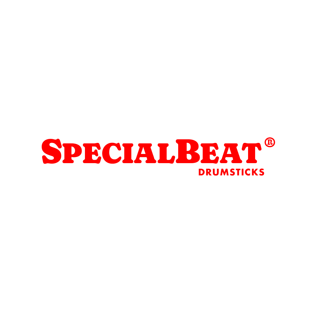 SpecialBeat® Drumsticks logo in bold white serif text on a red rounded rectangle background.