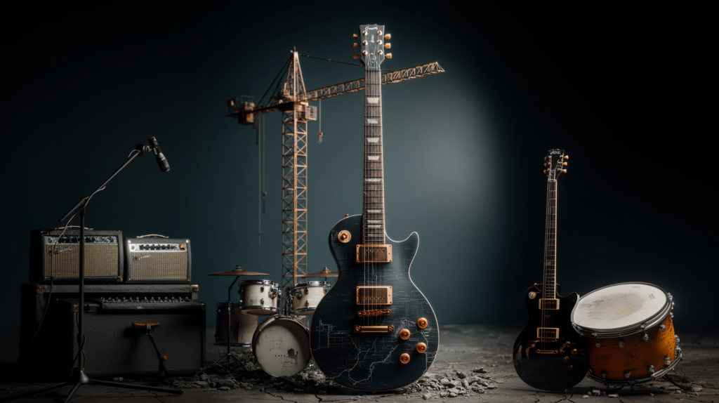 learning music benefits with guitar and drums in creative studio environment