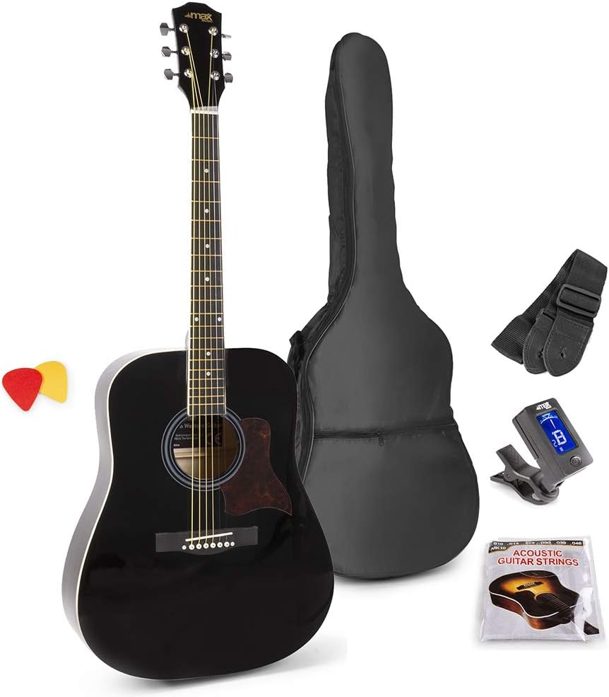 MAX SoloJam Acoustic Guitar Pack MAX SoloJam acoustic guitar pack including gig bag and accessories for beginner guitarists